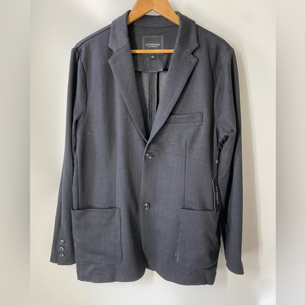 Liverpool Herringbone Knit Blazer Men’s L Stretch Casual Sport Coat Gray Blk NWT